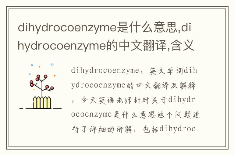 dihydrocoenzyme是什么意思,dihydrocoenzyme的中文翻译,含义,读音发音,用法,造句,参考例句