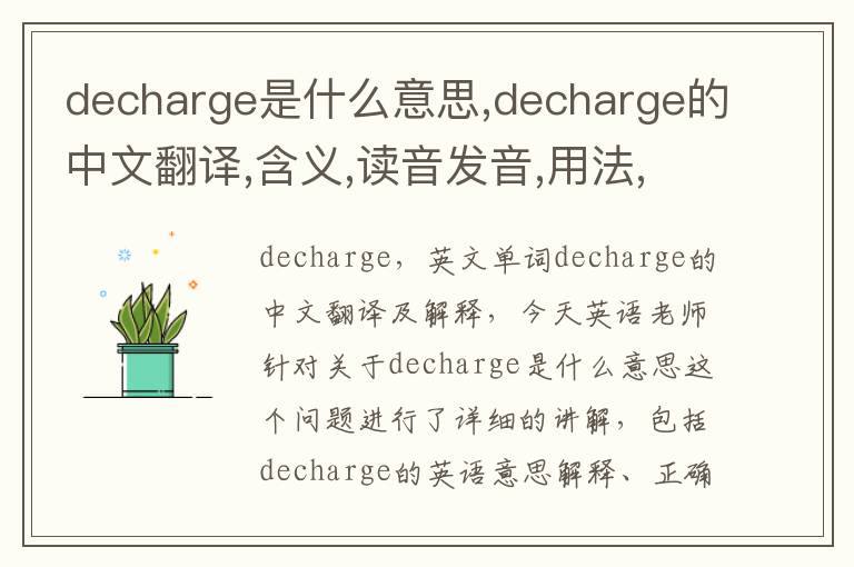 decharge是什么意思,decharge的中文翻译,含义,读音发音,用法,造句,参考例句