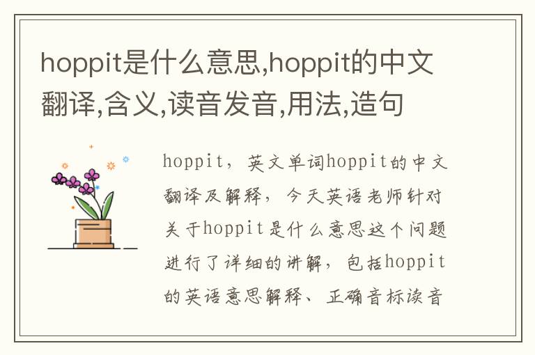 hoppit是什么意思,hoppit的中文翻译,含义,读音发音,用法,造句,参考例句