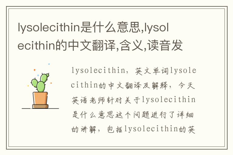 lysolecithin是什么意思,lysolecithin的中文翻译,含义,读音发音,用法,造句,参考例句