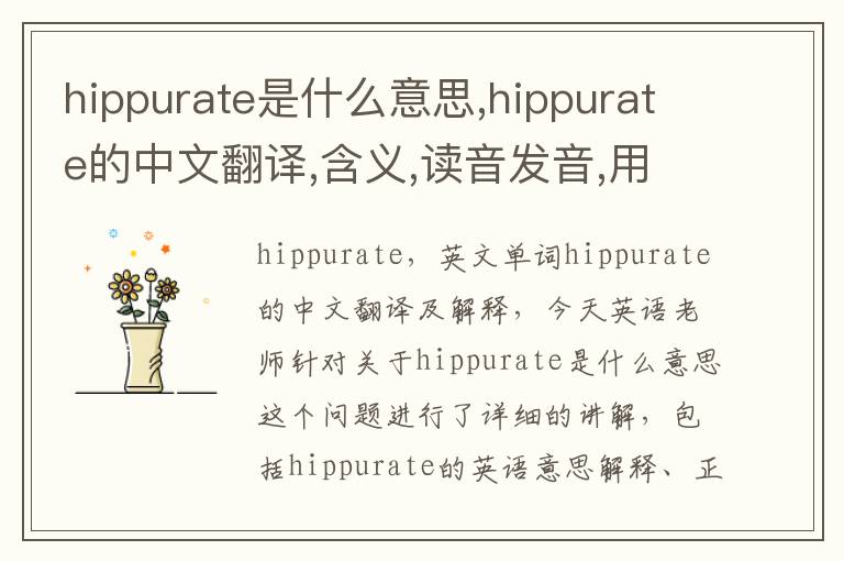 hippurate是什么意思,hippurate的中文翻译,含义,读音发音,用法,造句,参考例句