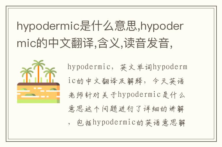 hypodermic是什么意思,hypodermic的中文翻译,含义,读音发音,用法,造句,参考例句