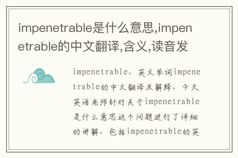 impenetrable是什么意思,impenetrable的中文翻译,含义,读音发音,用法,造句,参考例句