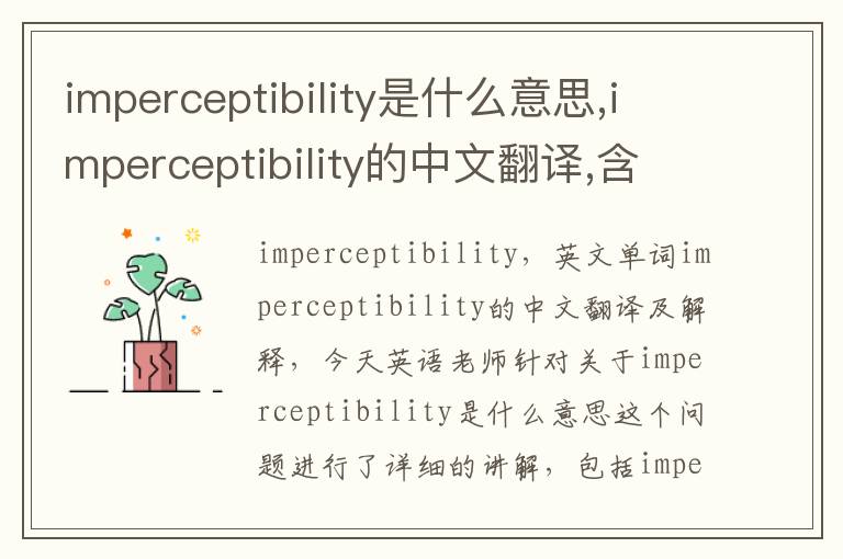 imperceptibility是什么意思,imperceptibility的中文翻译,含义,读音发音,用法,造句,参考例句