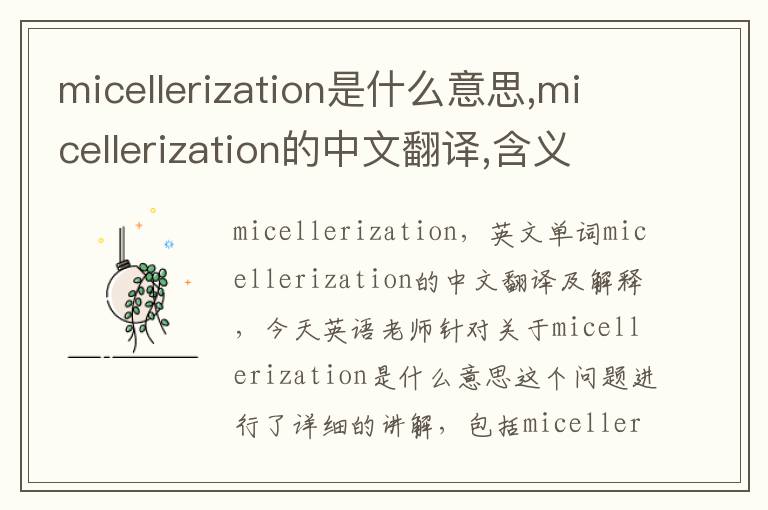 micellerization是什么意思,micellerization的中文翻译,含义,读音发音,用法,造句,参考例句