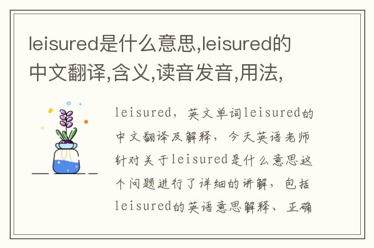 leisured是什么意思,leisured的中文翻译,含义,读音发音,用法,造句,参考例句