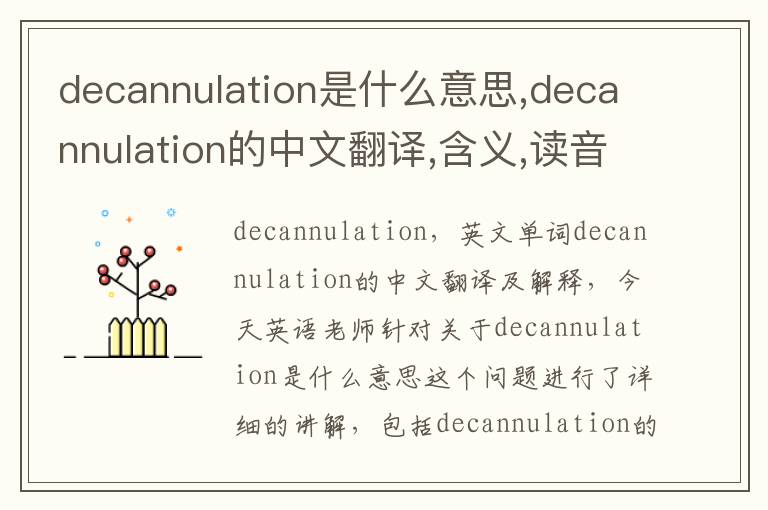 decannulation是什么意思,decannulation的中文翻译,含义,读音发音,用法,造句,参考例句