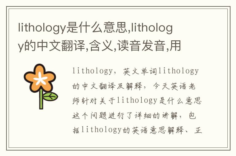 lithology是什么意思,lithology的中文翻译,含义,读音发音,用法,造句,参考例句