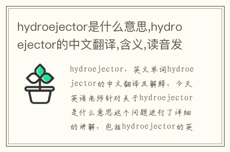 hydroejector是什么意思,hydroejector的中文翻译,含义,读音发音,用法,造句,参考例句