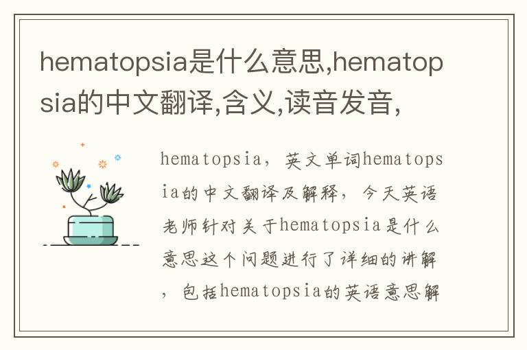 hematopsia是什么意思,hematopsia的中文翻译,含义,读音发音,用法,造句,参考例句