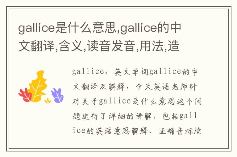 gallice是什么意思,gallice的中文翻译,含义,读音发音,用法,造句,参考例句