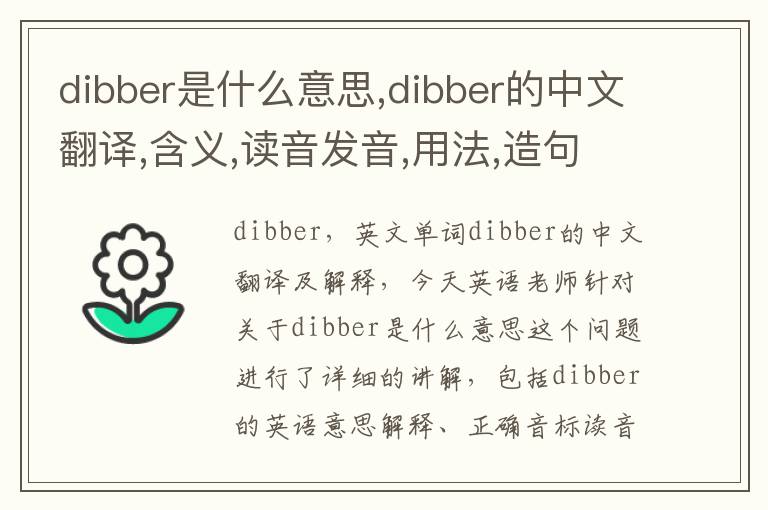 dibber是什么意思,dibber的中文翻译,含义,读音发音,用法,造句,参考例句