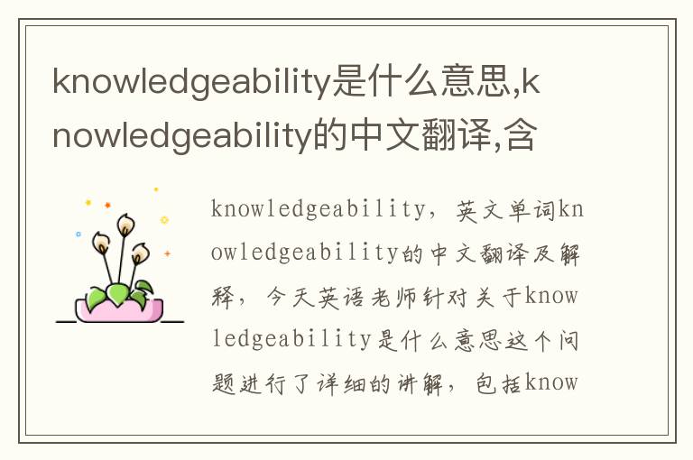 knowledgeability是什么意思,knowledgeability的中文翻译,含义,读音发音,用法,造句,参考例句