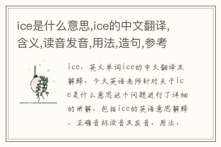 ice是什么意思,ice的中文翻译,含义,读音发音,用法,造句,参考例句