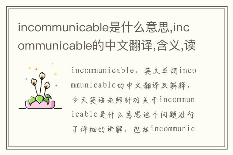 incommunicable是什么意思,incommunicable的中文翻译,含义,读音发音,用法,造句,参考例句