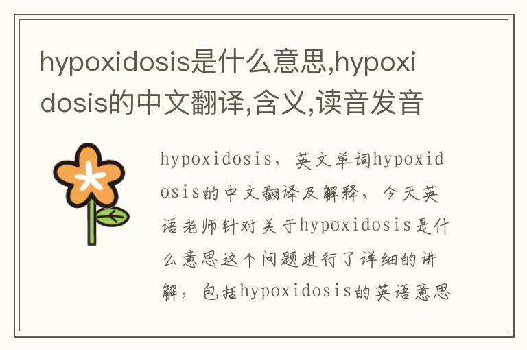 hypoxidosis是什么意思,hypoxidosis的中文翻译,含义,读音发音,用法,造句,参考例句