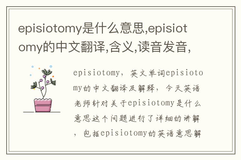 episiotomy是什么意思,episiotomy的中文翻译,含义,读音发音,用法,造句,参考例句