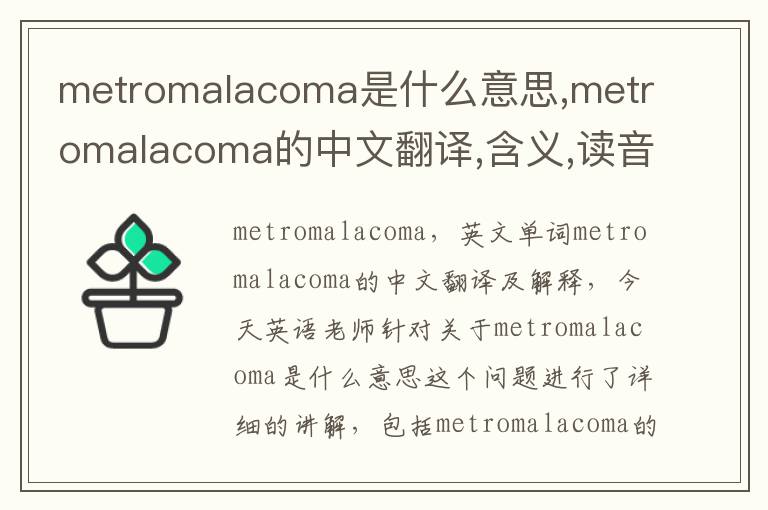 metromalacoma是什么意思,metromalacoma的中文翻译,含义,读音发音,用法,造句,参考例句