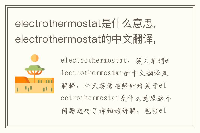 electrothermostat是什么意思,electrothermostat的中文翻译,含义,读音发音,用法,造句,参考例句