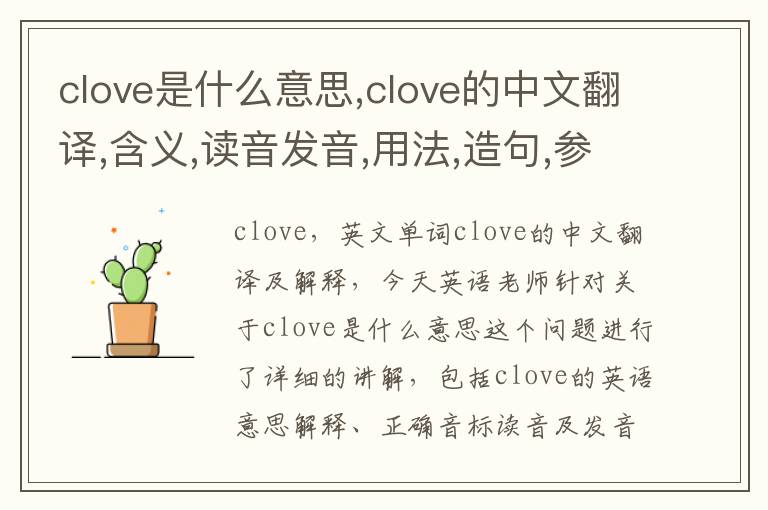 clove是什么意思,clove的中文翻译,含义,读音发音,用法,造句,参考例句