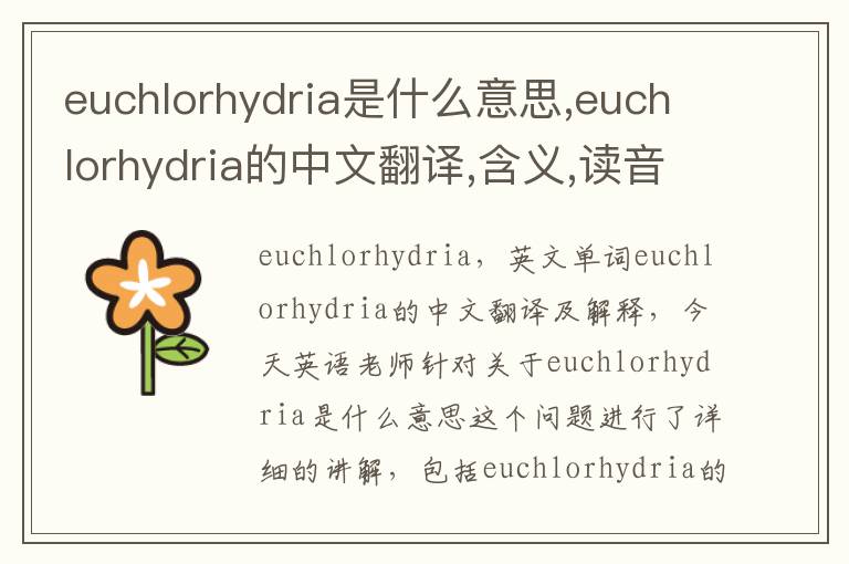 euchlorhydria是什么意思,euchlorhydria的中文翻译,含义,读音发音,用法,造句,参考例句