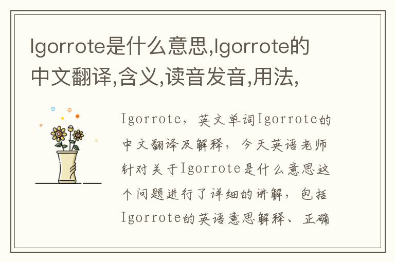 Igorrote是什么意思,Igorrote的中文翻译,含义,读音发音,用法,造句,参考例句