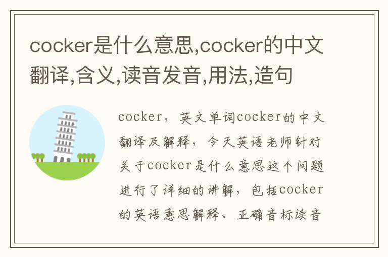 cocker是什么意思,cocker的中文翻译,含义,读音发音,用法,造句,参考例句