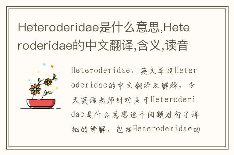 Heteroderidae是什么意思,Heteroderidae的中文翻译,含义,读音发音,用法,造句,参考例句