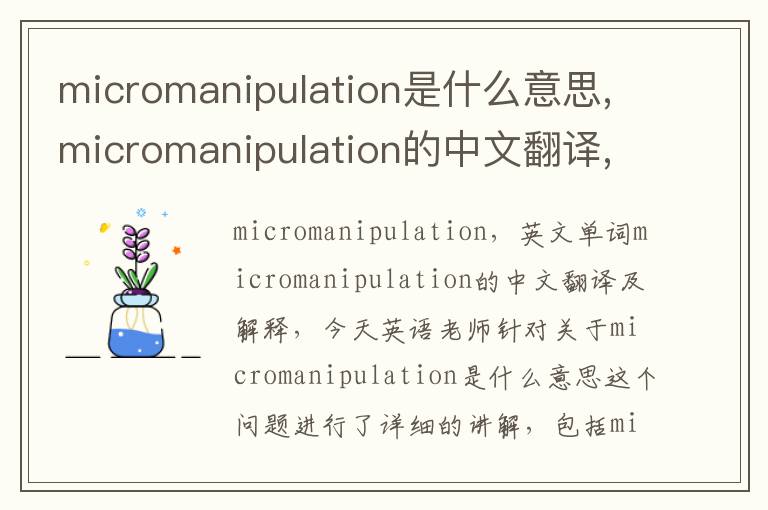 micromanipulation是什么意思,micromanipulation的中文翻译,含义,读音发音,用法,造句,参考例句