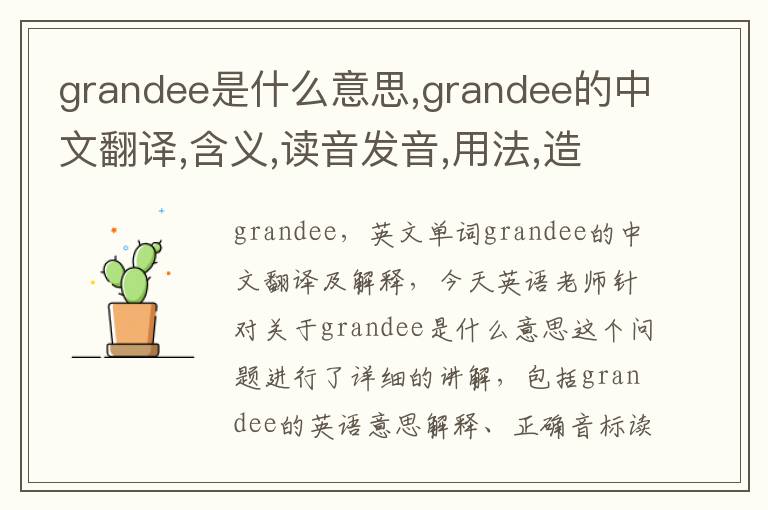 grandee是什么意思,grandee的中文翻译,含义,读音发音,用法,造句,参考例句