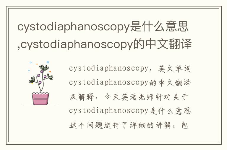 cystodiaphanoscopy是什么意思,cystodiaphanoscopy的中文翻译,含义,读音发音,用法,造句,参考例句