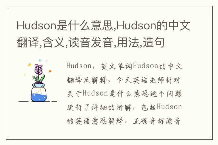 Hudson是什么意思,Hudson的中文翻译,含义,读音发音,用法,造句,参考例句