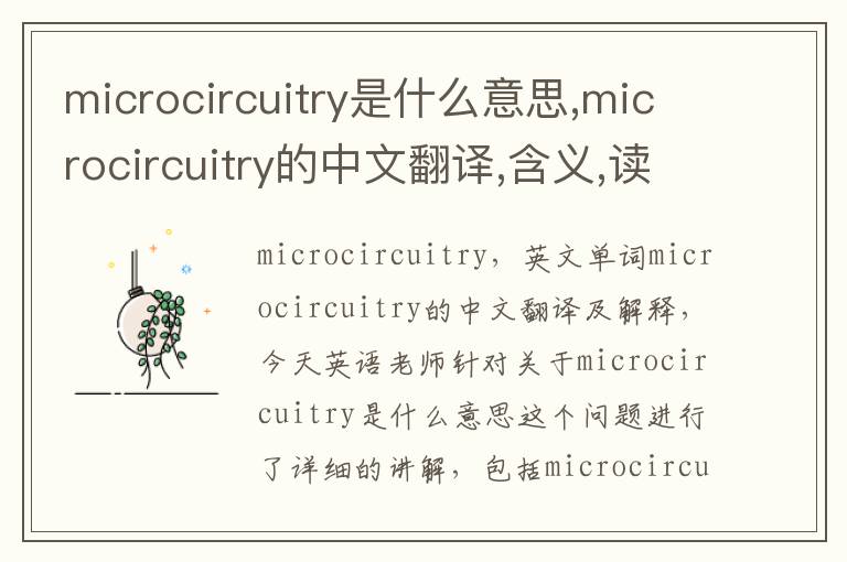 microcircuitry是什么意思,microcircuitry的中文翻译,含义,读音发音,用法,造句,参考例句