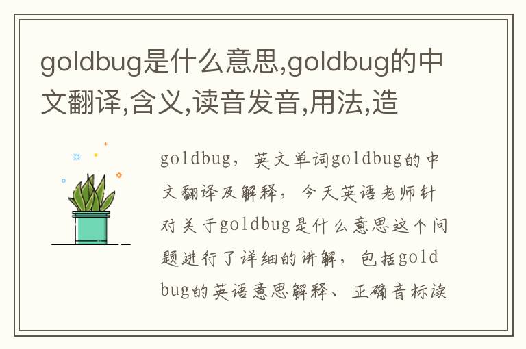 goldbug是什么意思,goldbug的中文翻译,含义,读音发音,用法,造句,参考例句