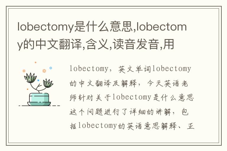 lobectomy是什么意思,lobectomy的中文翻译,含义,读音发音,用法,造句,参考例句