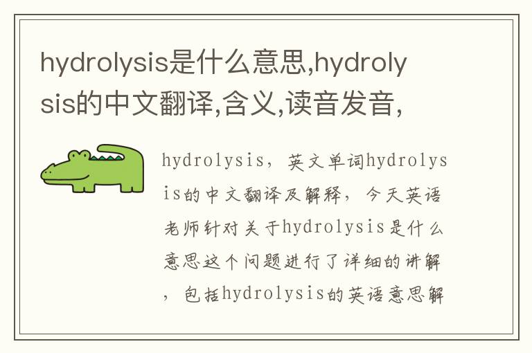 hydrolysis是什么意思,hydrolysis的中文翻译,含义,读音发音,用法,造句,参考例句