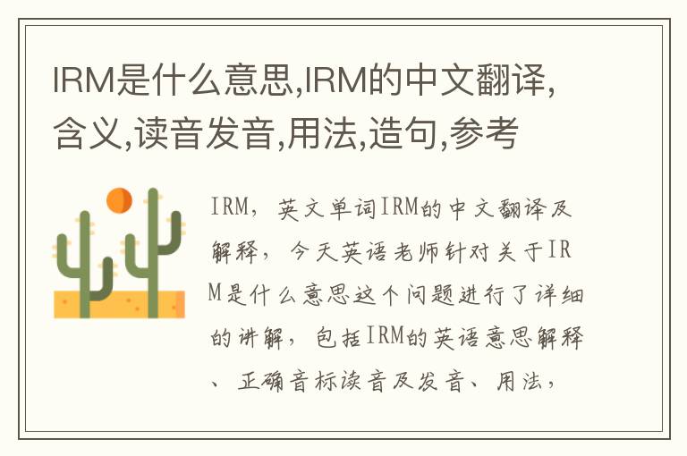 IRM是什么意思,IRM的中文翻译,含义,读音发音,用法,造句,参考例句