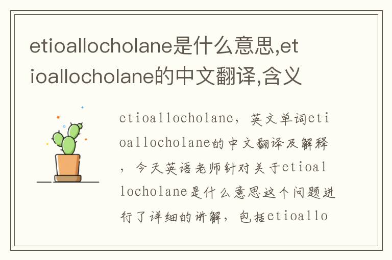 etioallocholane是什么意思,etioallocholane的中文翻译,含义,读音发音,用法,造句,参考例句