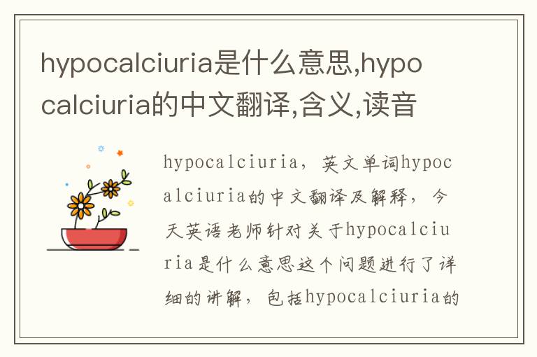 hypocalciuria是什么意思,hypocalciuria的中文翻译,含义,读音发音,用法,造句,参考例句