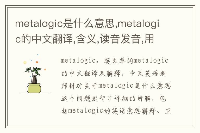 metalogic是什么意思,metalogic的中文翻译,含义,读音发音,用法,造句,参考例句