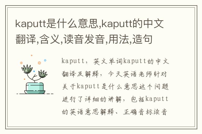 kaputt是什么意思,kaputt的中文翻译,含义,读音发音,用法,造句,参考例句