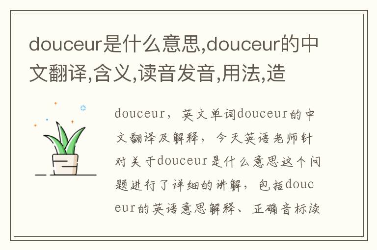 douceur是什么意思,douceur的中文翻译,含义,读音发音,用法,造句,参考例句