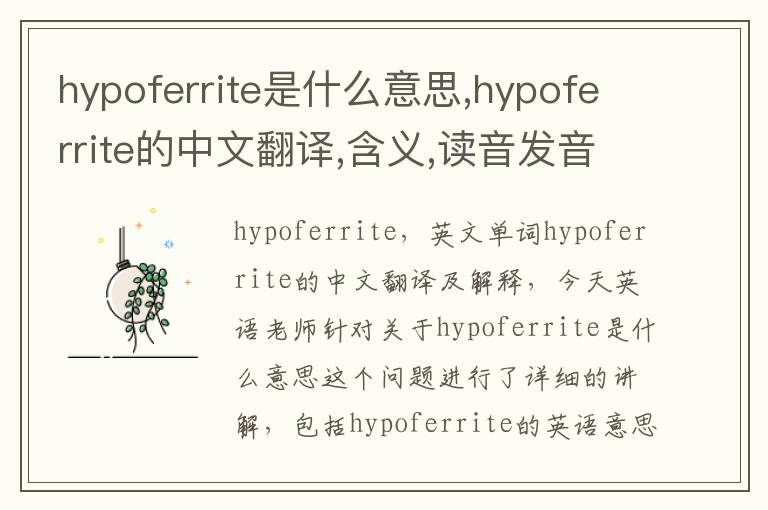 hypoferrite是什么意思,hypoferrite的中文翻译,含义,读音发音,用法,造句,参考例句