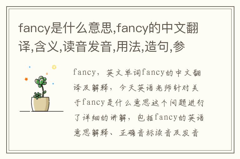 fancy是什么意思,fancy的中文翻译,含义,读音发音,用法,造句,参考例句