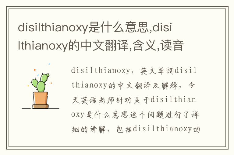 disilthianoxy是什么意思,disilthianoxy的中文翻译,含义,读音发音,用法,造句,参考例句