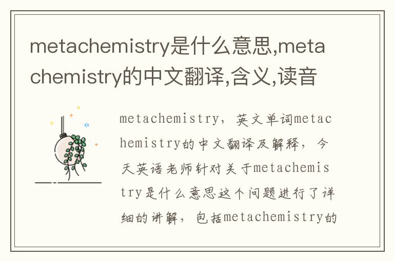 metachemistry是什么意思,metachemistry的中文翻译,含义,读音发音,用法,造句,参考例句