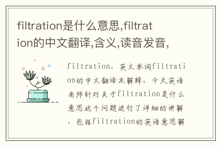 filtration是什么意思,filtration的中文翻译,含义,读音发音,用法,造句,参考例句