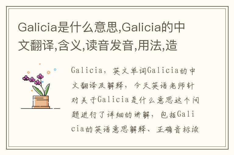 Galicia是什么意思,Galicia的中文翻译,含义,读音发音,用法,造句,参考例句