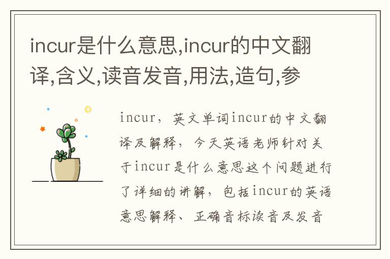 incur是什么意思,incur的中文翻译,含义,读音发音,用法,造句,参考例句