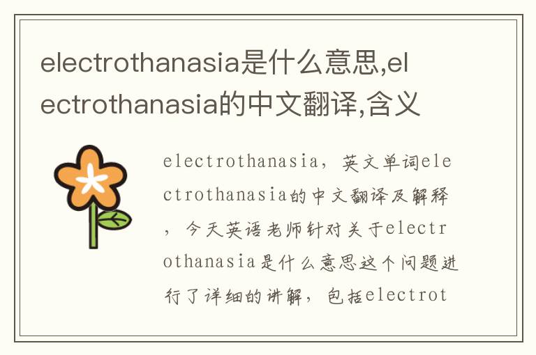 electrothanasia是什么意思,electrothanasia的中文翻译,含义,读音发音,用法,造句,参考例句